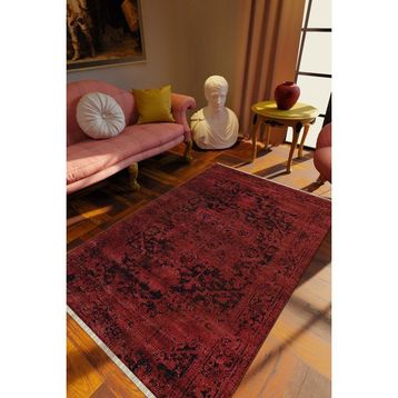 10 Post Online Kaydırmaz İnce Yıkanabilir - 120 x 180 cm Klasik Eskitme Bordo Dijital Baskı Halı