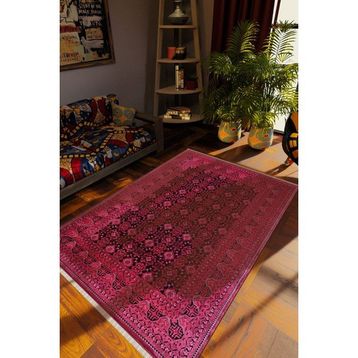 10 Post Online Kaydırmaz İnce Yıkanabilir - 200 x 450 cm Klasik Eskitme Bordo Dijital Baskı Halı