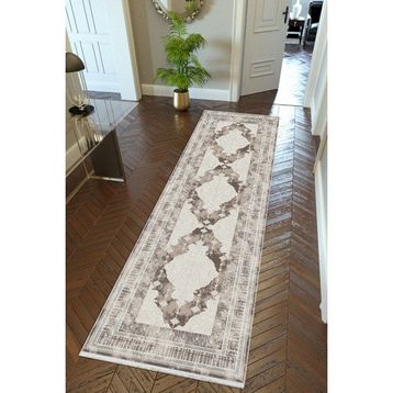 10 Post Online Kaymaz Kesme İnce Dijital Baskı Kahverengi Gri 80x250 cm Yolluk