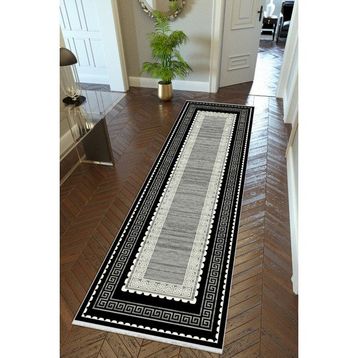10 Post Online Siyah Gri Dijital Baskı Kaymaz Oval Kesme 100x200 cm Yolluk