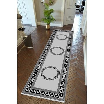 10 Post Online Siyah Gri Dijital Baskı Kaymaz Oval Kesme 120x180 cm Yolluk