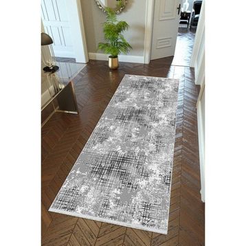 10 Post Online Siyah Gri Dijital Baskı Kaymaz Oval Kesme 80x250 cm Yolluk