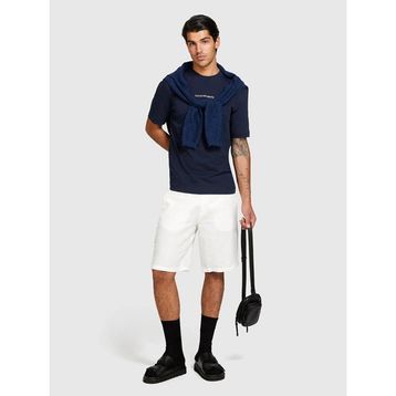 %100 Keten Slim Fit Bermuda Şort Erkek Beyaz Şort