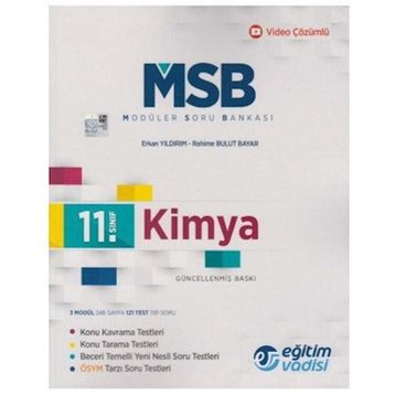 11. Sınıf Kimya Modüler Soru Bankası Eğitim Vadisi Yayınları