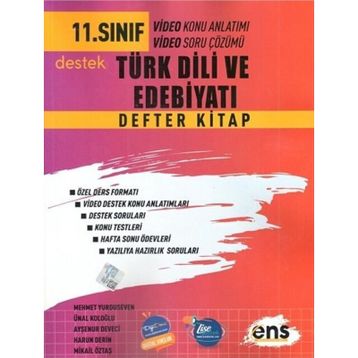 11. Sınıf Türk Dili ve Edebiyatı Defter Kitap 2023 - Ens Yayınları