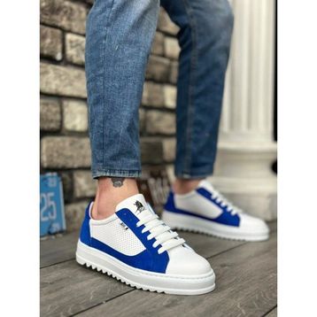 11boa BA0323 Kalın Tırtık Yüksek Taban Beyaz Mavi Bağcıklı Spor Erkek Ayakkabı