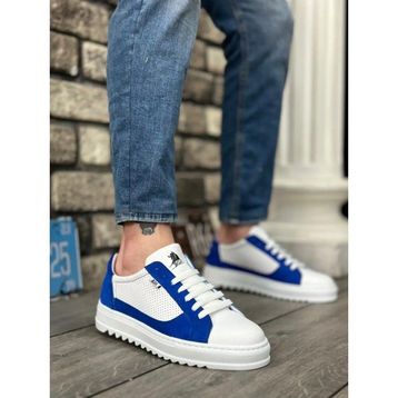 11boa BA0323 Kalın Tırtık Yüksek Taban Beyaz Mavi Bağcıklı Spor Erkek Ayakkabı