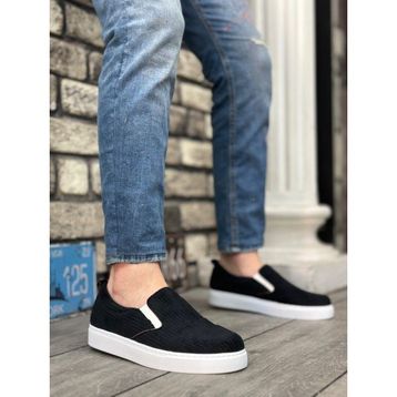 11boa BA0339 Bağcıksız Kadife Lacivert Beyaz Taban Günlük Erkek Ayakkabı