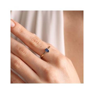 14 Ayar Altın Doğum Taşı Blue Burç Yüzükleri