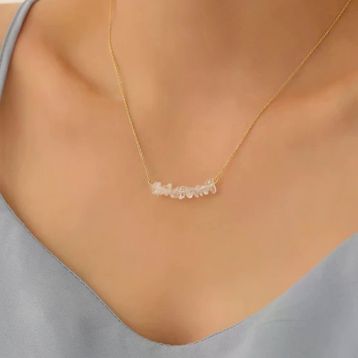 14 Ayar Altın Mikron Kaplama Doğal Kuvars Taşlı Bar Gümüş Kolye