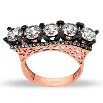 14 K Dalgalı Model Rose Altın Beştaş Yüzük