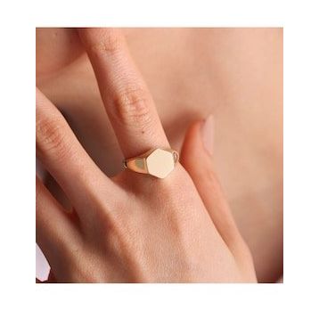 14k Altıgen 1,0 cm Altın Şövalye Yüzük
