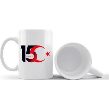 15 Temmuz Demokrasi Bayramı Kutlama Anma Siyah Renkli Logo Baskılı Kupa Bardak