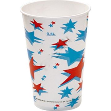 16 Oz Kımızı Beyaz Yıldız Desenli 50 Adet Karton Bardak