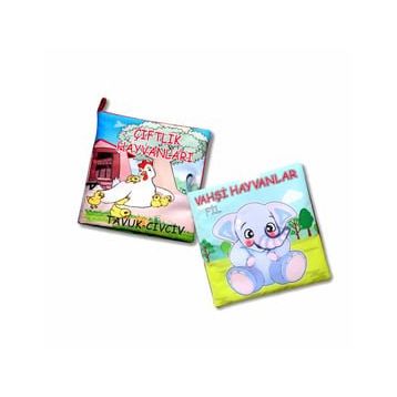 2 Kitap Tox Çiftlik Hayvanlar ve Vahşi Hayvanlar Kumaş Sessiz Kitap T058 T111 - Bez Kitap Eğitici Oyuncak Yumuşak ve Hışırtılı