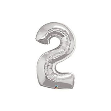 2 Rakamı Gümüş 90 cm Folyo Balon