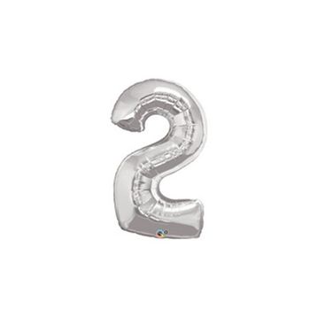 2 Rakamı Gümüş 90 cm Folyo Balon