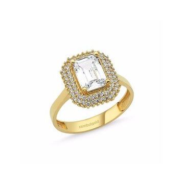 2,00 ct Altın Baget Tek Taş Zirconia Yüzük