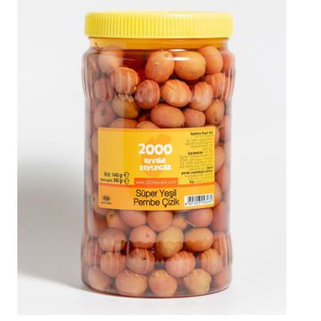 2000 Ayvalık Zeytincilik 940 gr 231-260 Süper Yeşil Pembe Çizik Zeytin