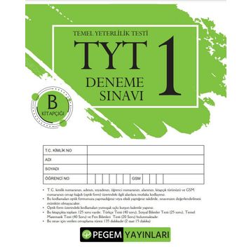 2022 TG TYT Deneme Sınavı-1 B Kitapçığı - Pegem Akademi Yayıncılık