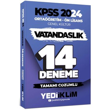 2024 KPSS Ortaöğretim Ön Lisans Genel Kültür Vatandaşlık Tamamı Çözümlü 14 Deneme - Yediiklim Yayınları