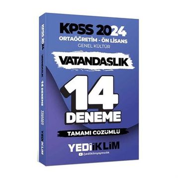 2024 KPSS Ortaöğretim Ön Lisans Genel Kültür Vatandaşlık Tamamı Çözümlü 14 Deneme - Yediiklim Yayınları
