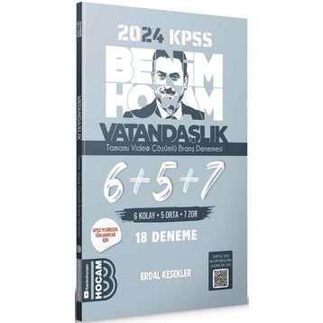 2024 KPSS Vatandaşlık Tamamı Çözümlü 6+5+7 Deneme Benim Hocam Yayınları