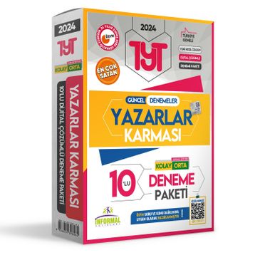 2024 YKS-TYT Yeni Sistem Yazarlar Karması Türkiye Geneli 10'lu Çözümlü Kolay Orta Seviye Deneme Paket