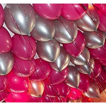 25 Adet Metalik Koyu Pembe Fuşya Gümüş Gri Helyumlu Uçan Balon