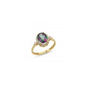2,50 ct Anturaj Altın 14 Ayar Mistik Topaz Taşlı Yüzük
