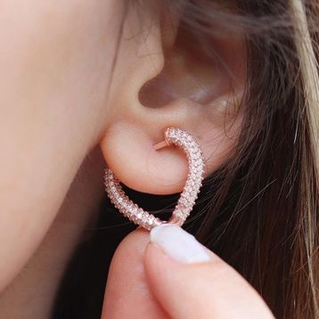 3 Boyutlu Kalp Rose Gold Kaplama Gümüş Küpe