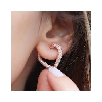 3 Boyutlu Kalp Rose Gold Kaplama Gümüş Küpe