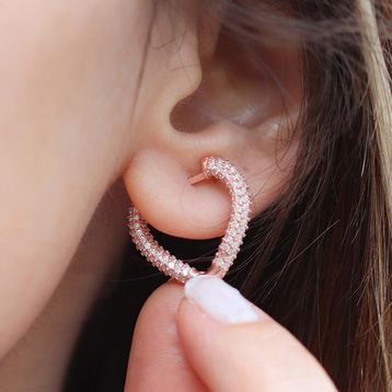 3 Boyutlu Kalp Rose Gold Kaplama Gümüş Küpe