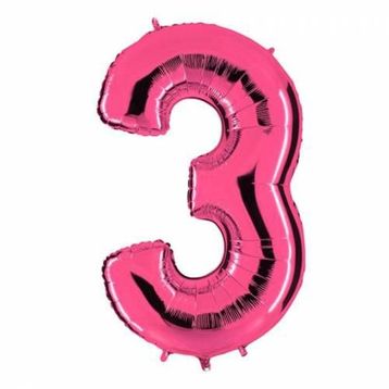 3 Rakamı Pembe 100 cm Folyo Balon