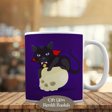 3117 Kuru Kafa ve Pelerinli Wampir Kedi Kupa Bardak