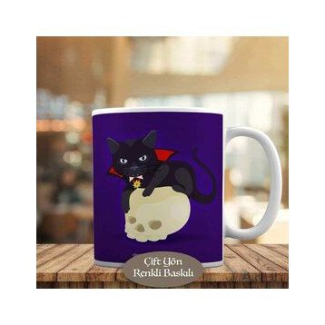 3117 Kuru Kafa ve Pelerinli Wampir Kedi Kupa Bardak