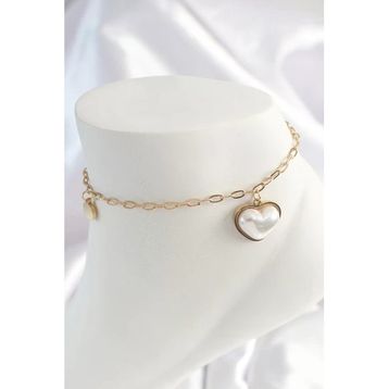 316L Çelik Gold Renk Zincir Model 3D İnci Kalp Model Kadın Halhal