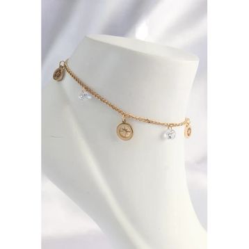 316l Çelik Gold Renk Zirkon Taşlı Yıldızlı Halhal