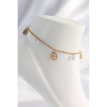 316l Çelik Gold Renk Zirkon Taşlı Yıldızlı Halhal