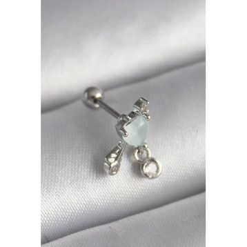 316L Çelik Gümüş Renk Beyaz Minelik Kalp Sallantı Zirkon Taş Detay Tragus Piercing