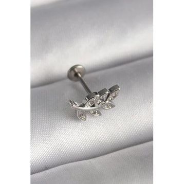 316L Çelik Gümüş Renk Dal Model Zirkon Taş Detaylı Tragus Piercing