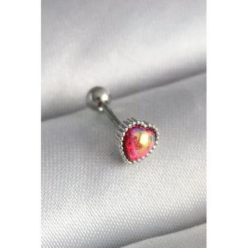 316l Çelik Gümüş Renk Kırmızı Mineli Kalp Tragus Piercing