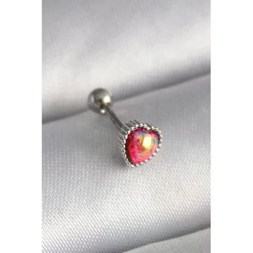 316l Çelik Gümüş Renk Kırmızı Mineli Kalp Tragus Piercing