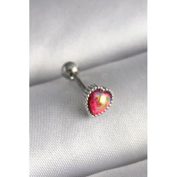 316l Çelik Gümüş Renk Kırmızı Mineli Kalp Tragus Piercing