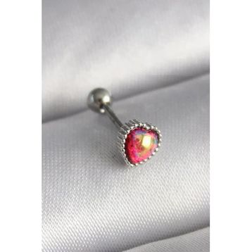 316l Çelik Gümüş Renk Kırmızı Mineli Kalp Tragus Piercing