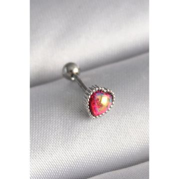 316l Çelik Gümüş Renk Kırmızı Mineli Kalp Tragus Piercing
