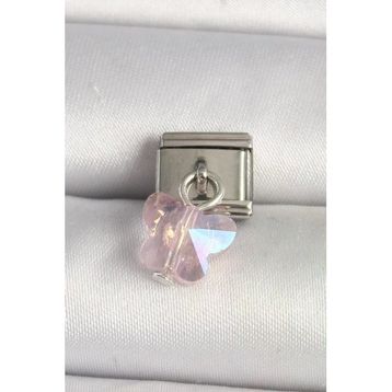 316L Çelik Gümüş Renk Pembe Zirkon Taşlı Kelebek Model Nomination Charm
