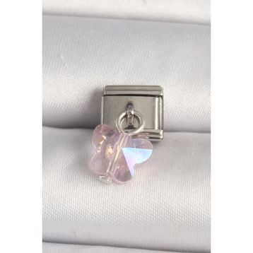 316L Çelik Gümüş Renk Pembe Zirkon Taşlı Kelebek Model Nomination Charm