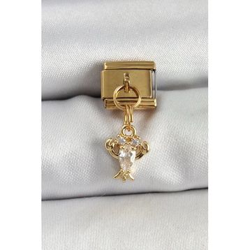 316L Çelik Sallantılı Zirkon Taşlı Yengeç Model Gold Renk Charm