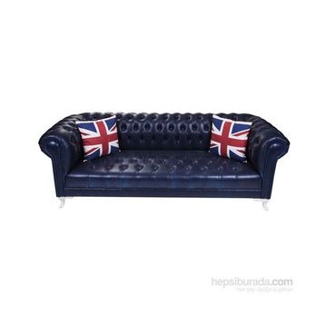 3A Mobilya Dark Blue Leather Chesterield